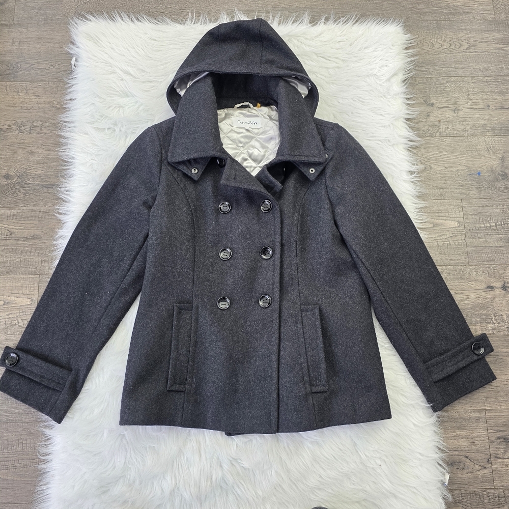 Calvin Klein Charcoal Hooded Peacoat Size 16